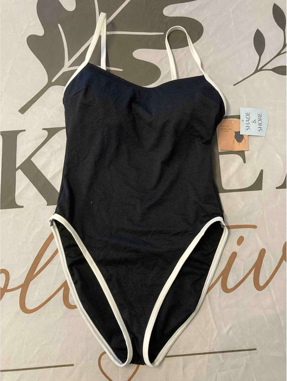 Shade & Shore Black One-Piece Swimsuit with White Trim, Size M (8-10)